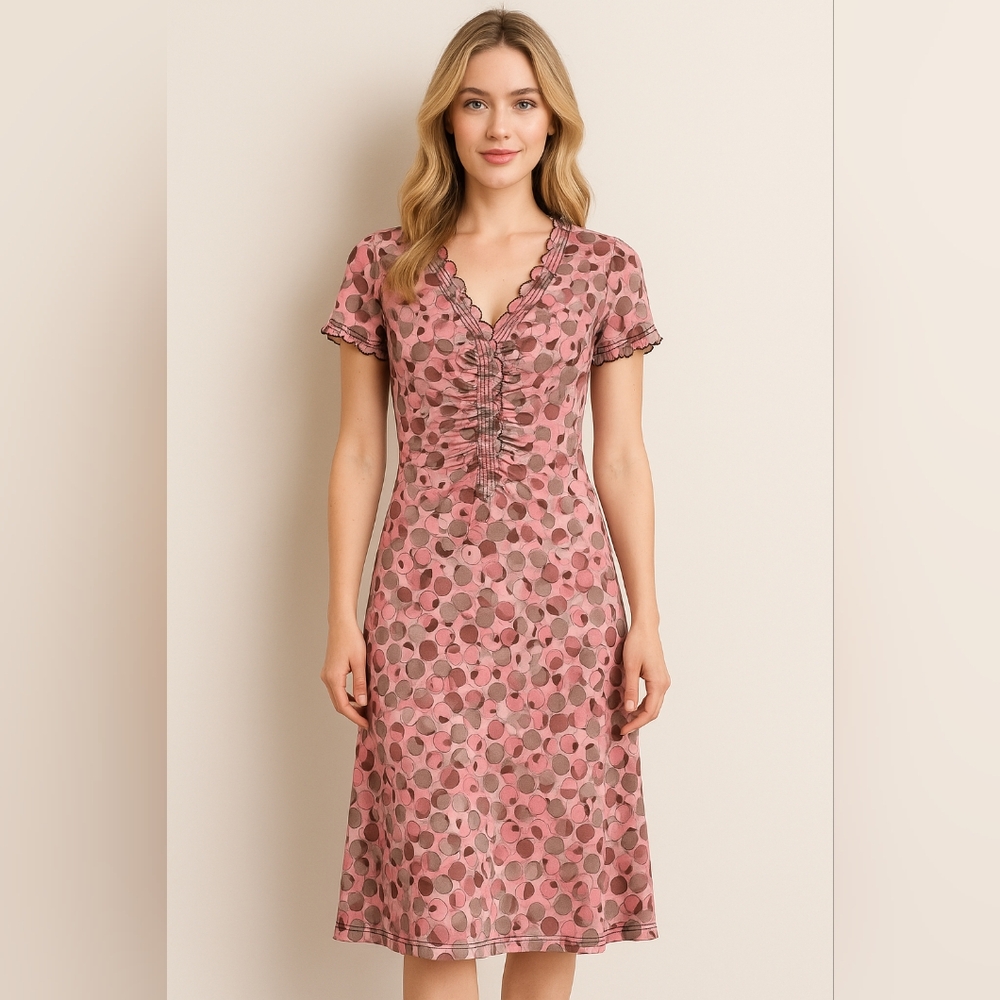 Connected Apparel Pink Polka Dot Midi Dress